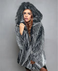 Silver grey women's artificial fur coat with loose fit and mid-length design