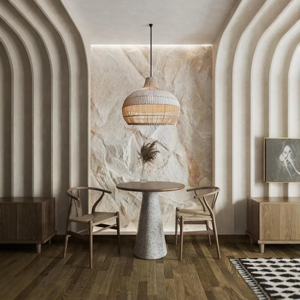 60cm woven rattan chandelier in pastoral Southeast Asian style for living room
