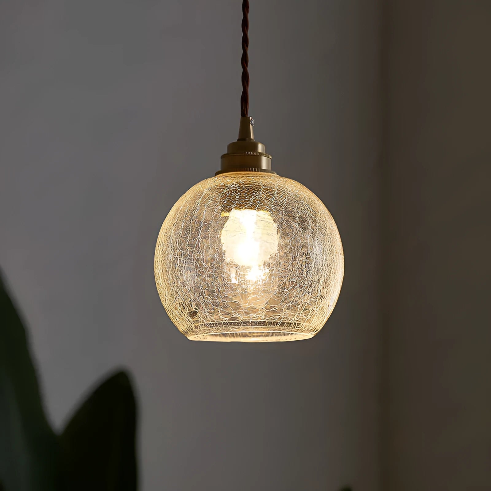 Retro brass glass ball chandelier with copper body and spherical shade in three light colour options