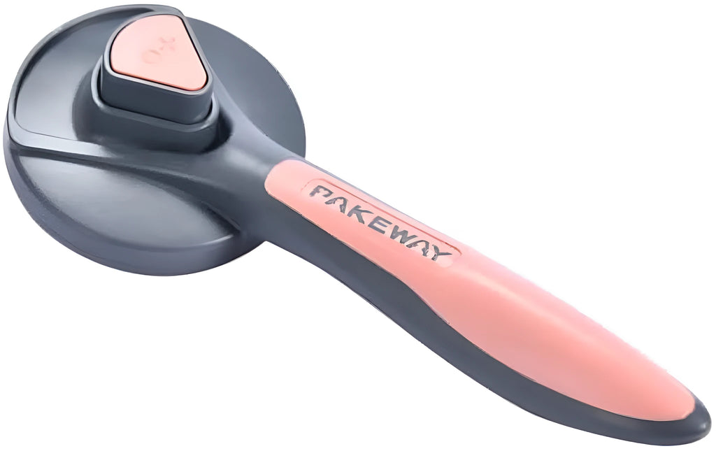 Self-cleaning slicker brush for cats and dogs with grey, green, and pink handle options