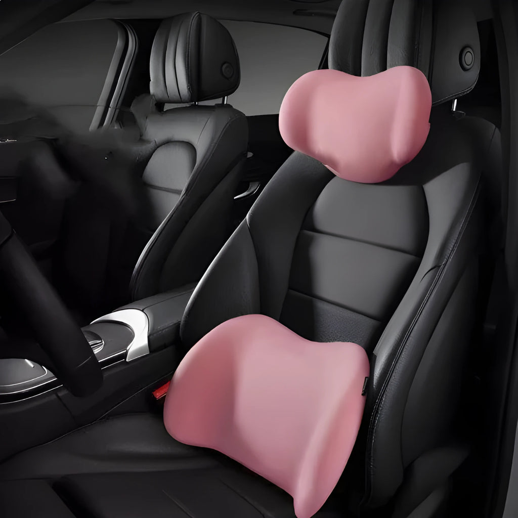 Black memory cotton car cushions: a headrest, neck rest and waist back support.