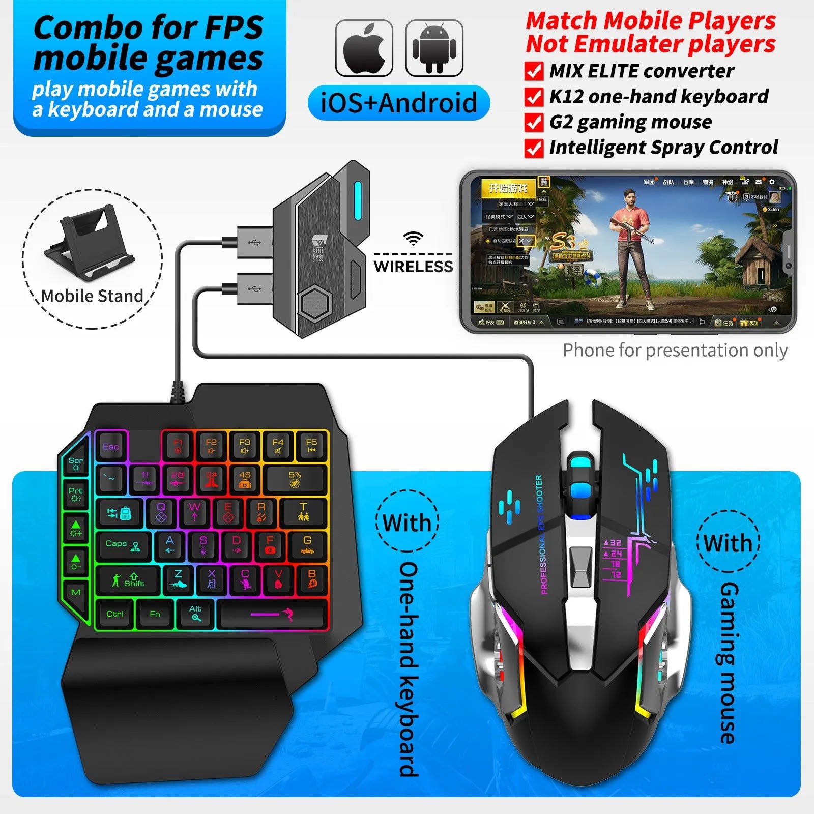 Gamwing keyboard mouse converter for mobile gaming with USB interface and ABS housing