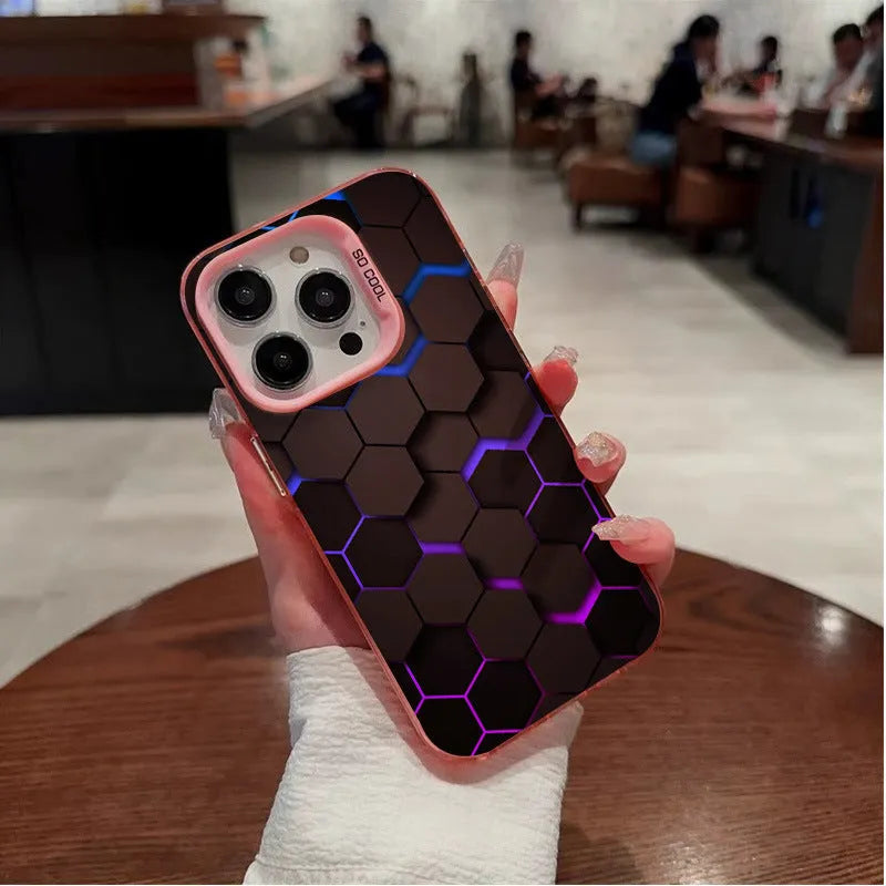 Frosted iPhone protective case in moonlight colour with honeycomb square pattern