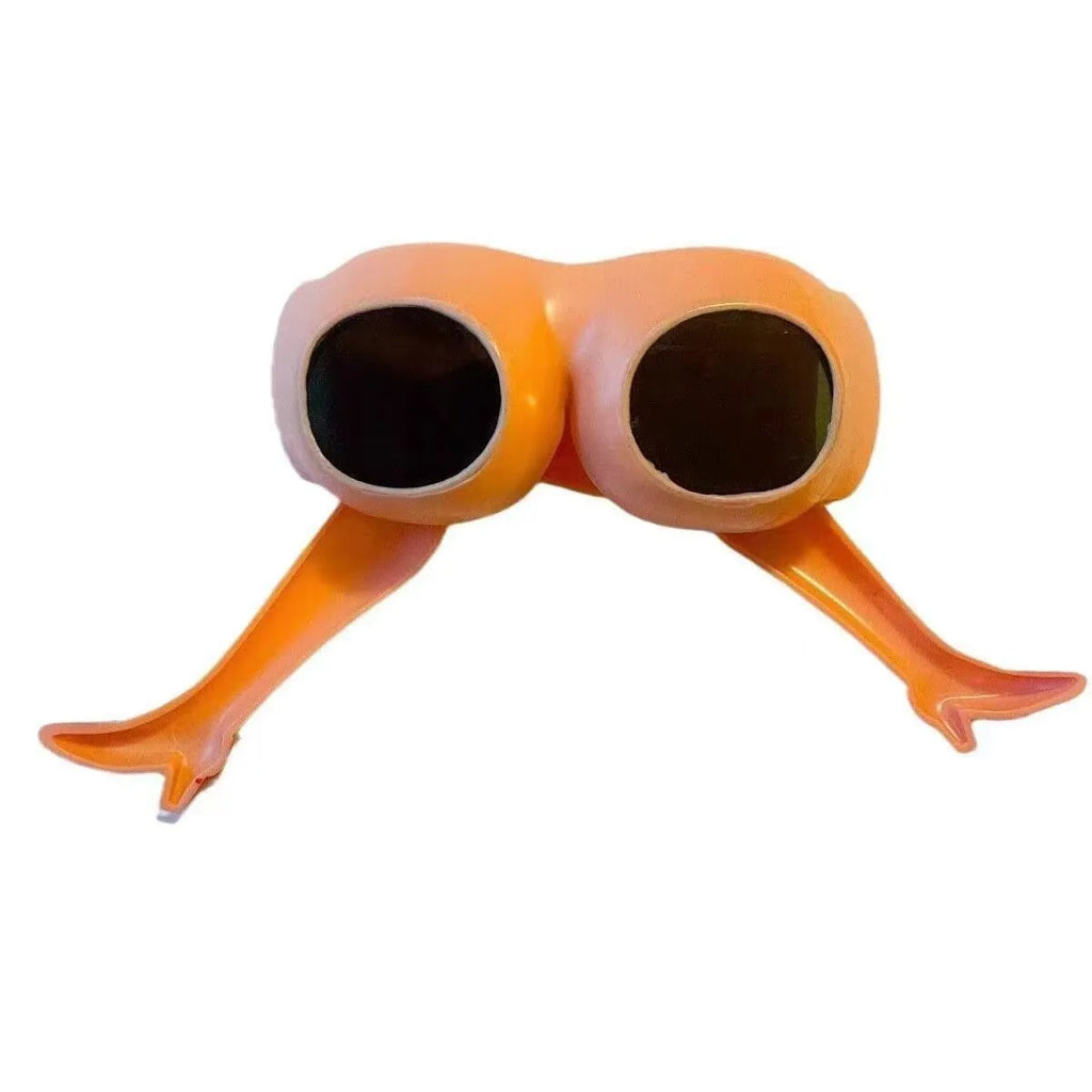 Orange plastic sunglasses with a novel leg and hip personality design on the frame.