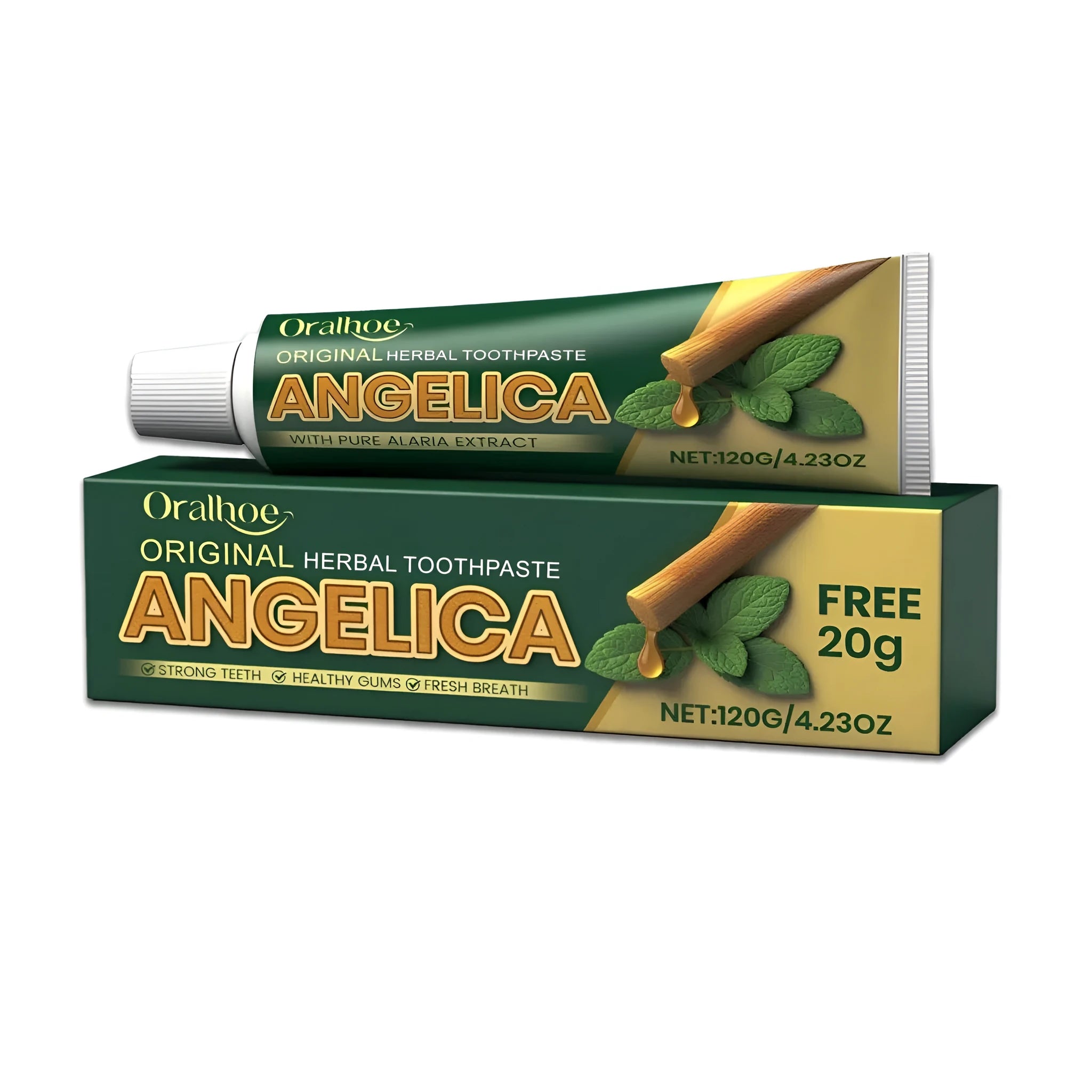 120g tube of herbal toothpaste with mint and herbal extracts including angelica sinensis.