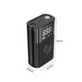 T2191-2 handheld wireless digital display air pump with LED light and multiple nozzle attachments on a table.
