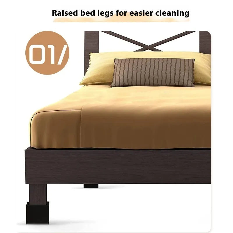 Four black plastic bed risers for raising furniture height with thickened support mats