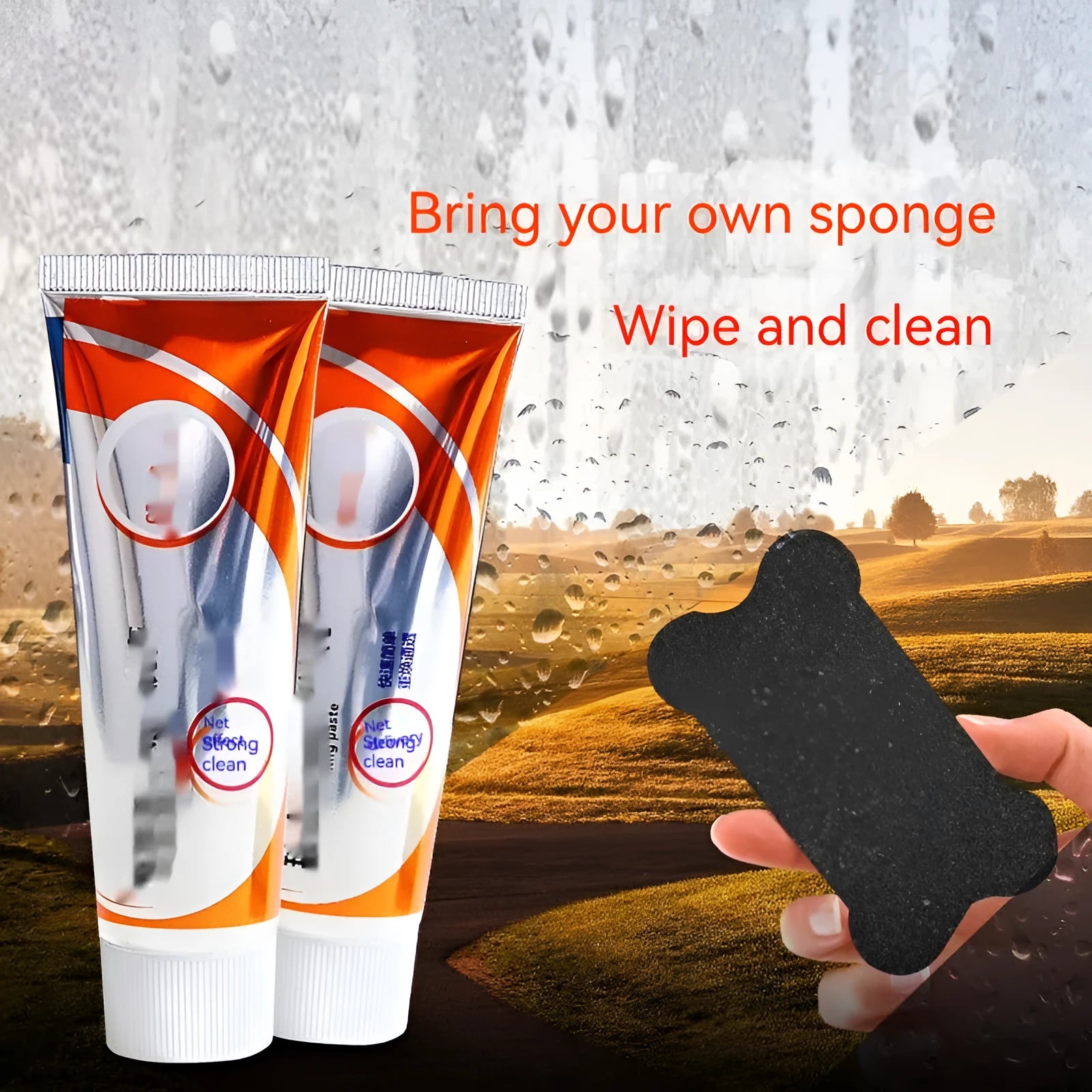 White 65ml car windshield cleaning paste bottle for removing oil stains from glass.