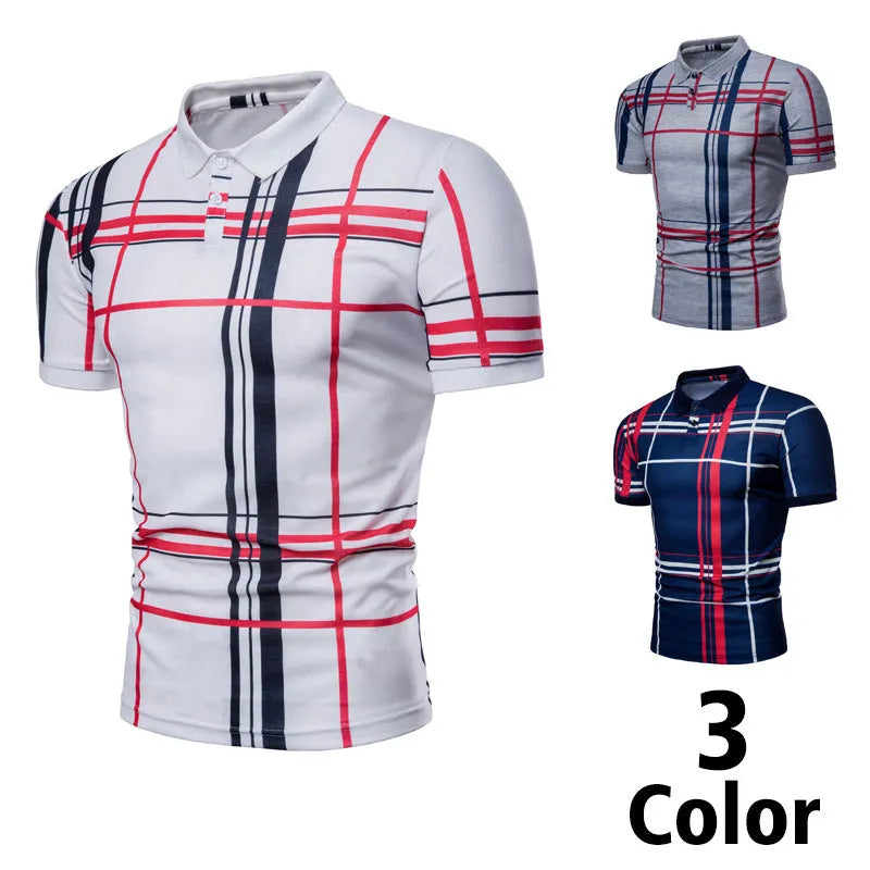 Mens cotton blend check print polo shirt in grey, short sleeve summer casual top