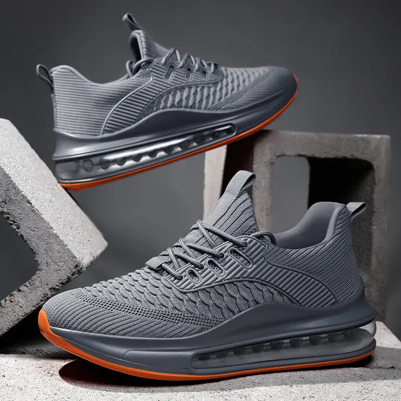 Men's black mesh running shoes with rubber sole and lace-up closure
