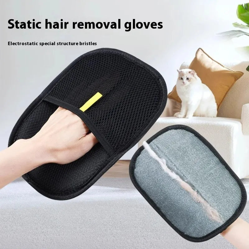 Black pet hair remover mitt measuring 24 by 16 centimetres with dual-sided silicone bristles for grooming dogs cats rabbits