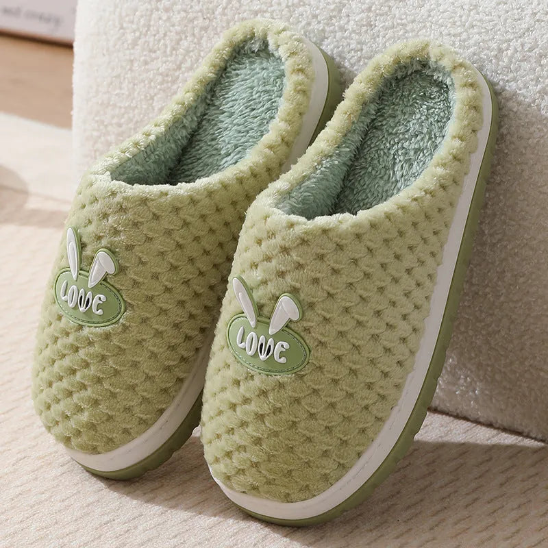 Women's rabbit plaid pattern artificial fur house slippers with rubber sole