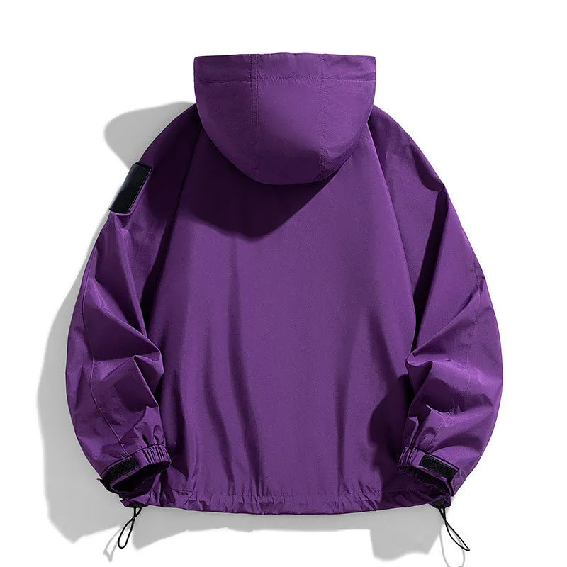 Men's waterproof windproof hooded jacket in polyester blend fabric available in black purple ginger yellow colours