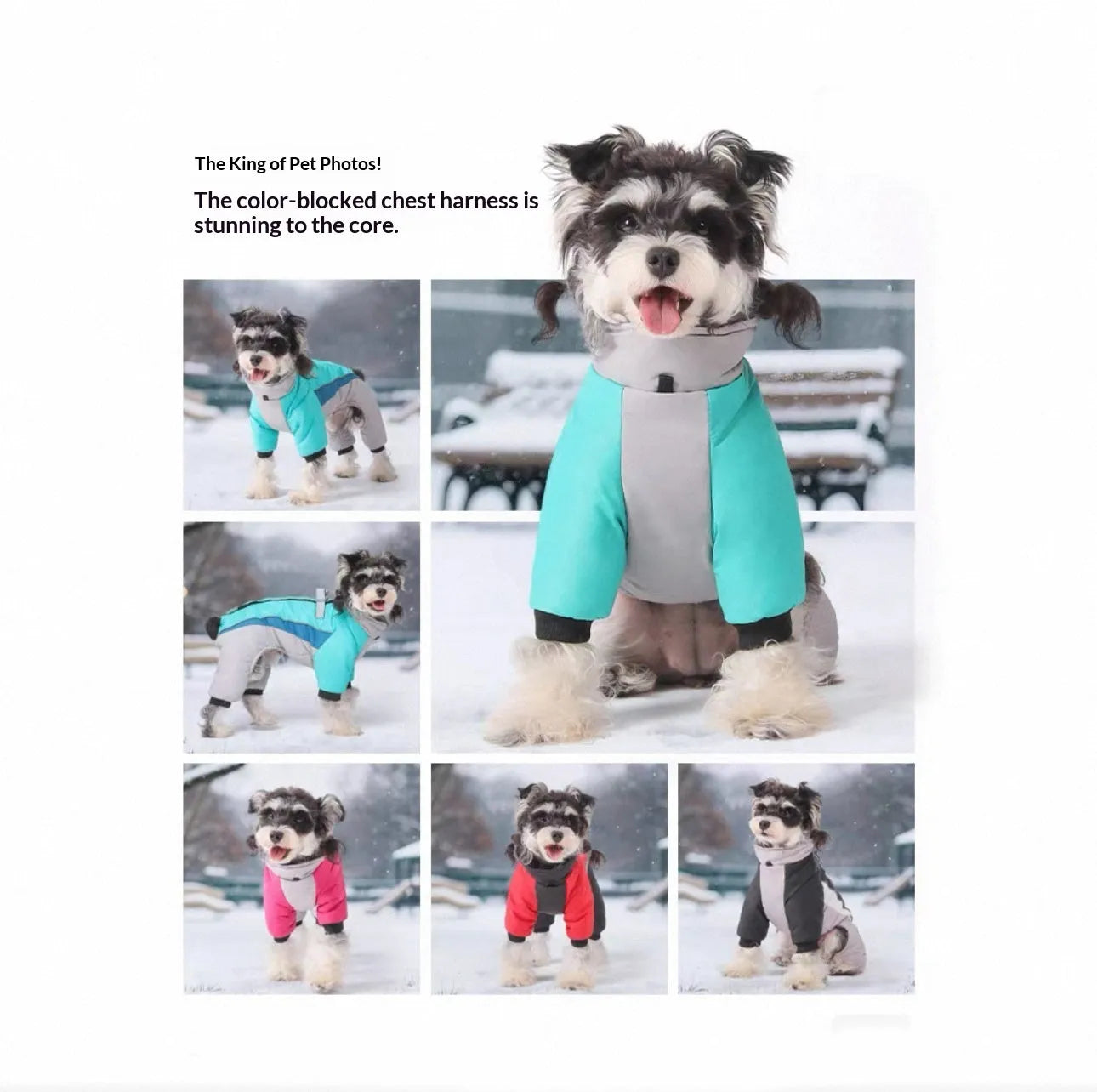 Fleece-lined waterproof four-legged pet clothing for dogs in cold weather traction coat six sizes four colours