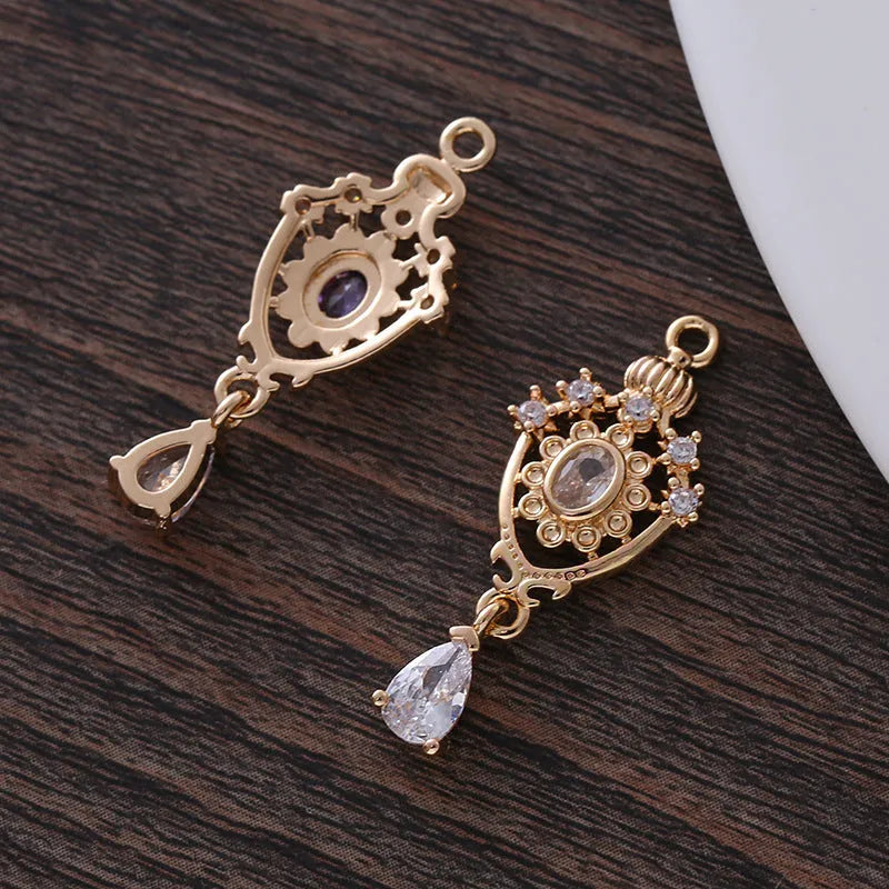 Micro inlaid zircon pendant with hollow crown and water drop shape in five colour options