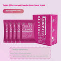Box and bag options of blue and pink fragranced toilet bubble powder cleaning tablets.