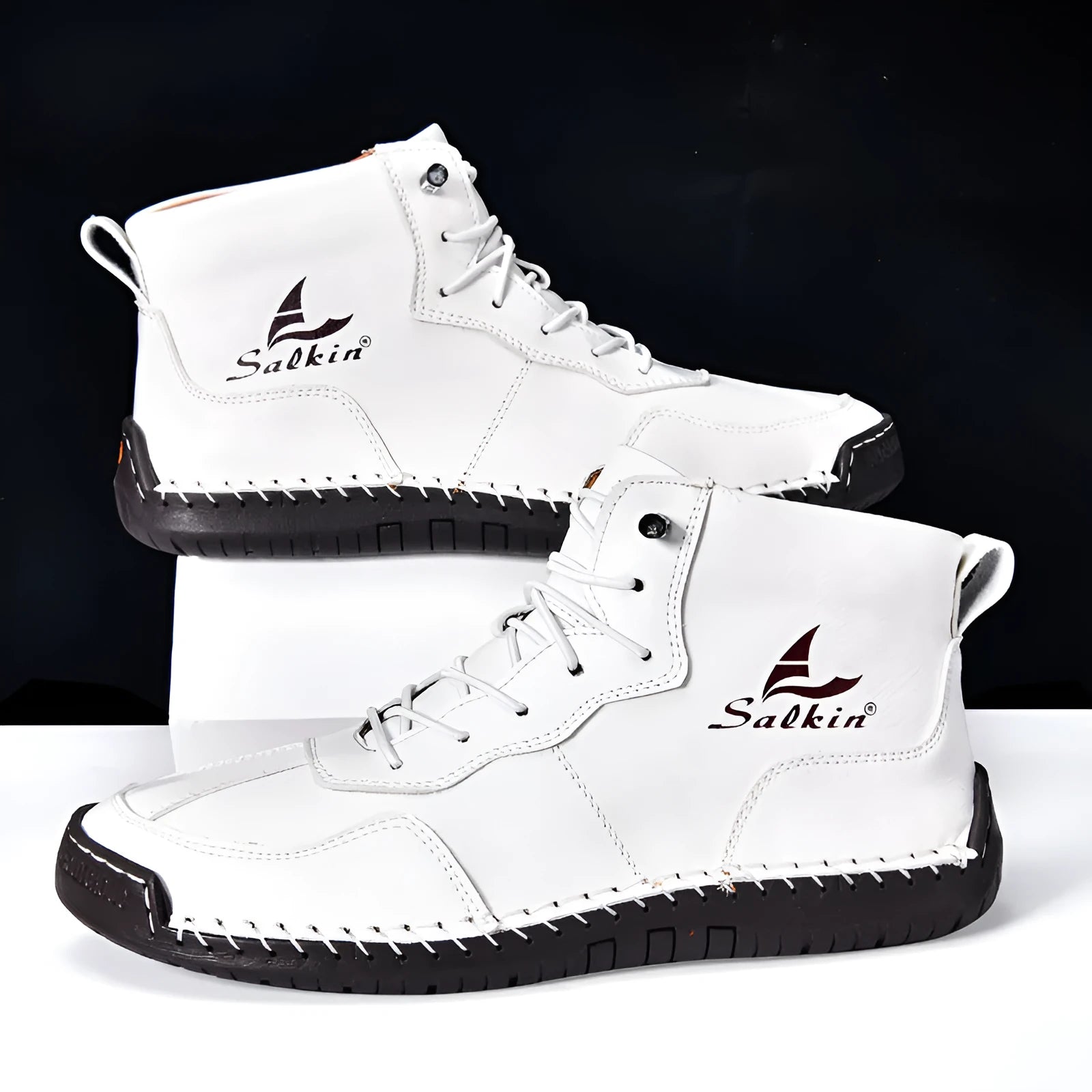 Retro high-top casual boots in beige with elastic side closure and round toe