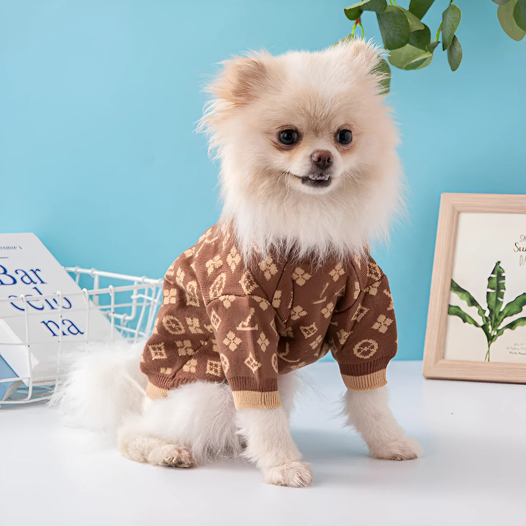 Thick wool dog sweater in monochrome colour for autumn and winter wear.