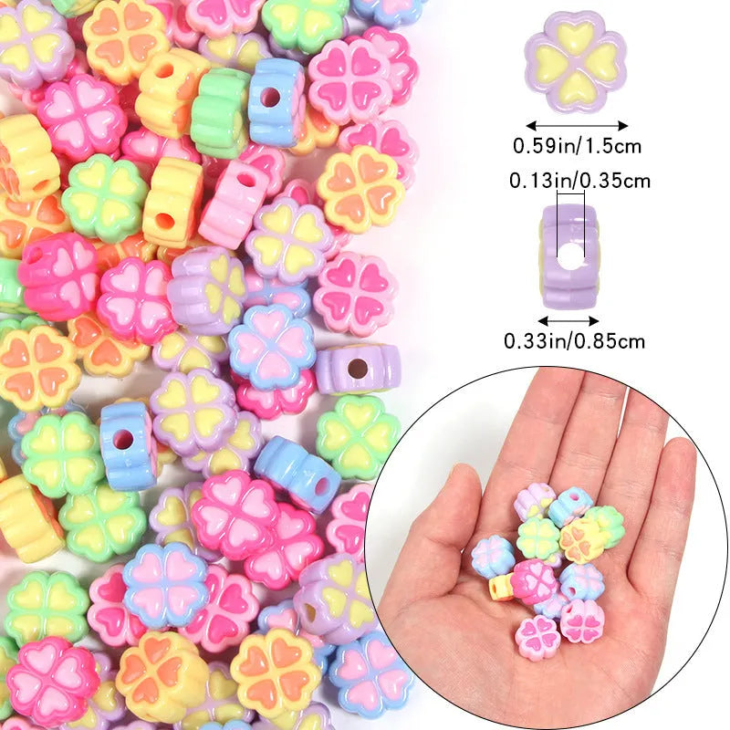 15mm frosted acrylic clover beads in mixed colours for jewellery making