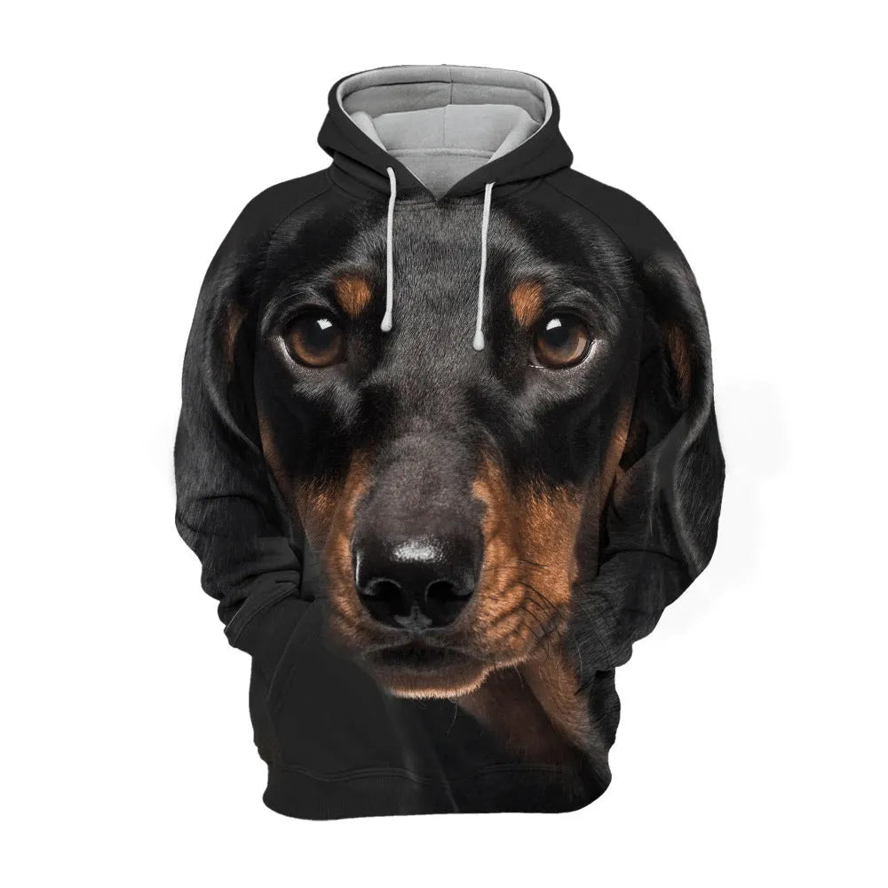 Animal dog print winter hoodie for men loose pullover polyester sportswear