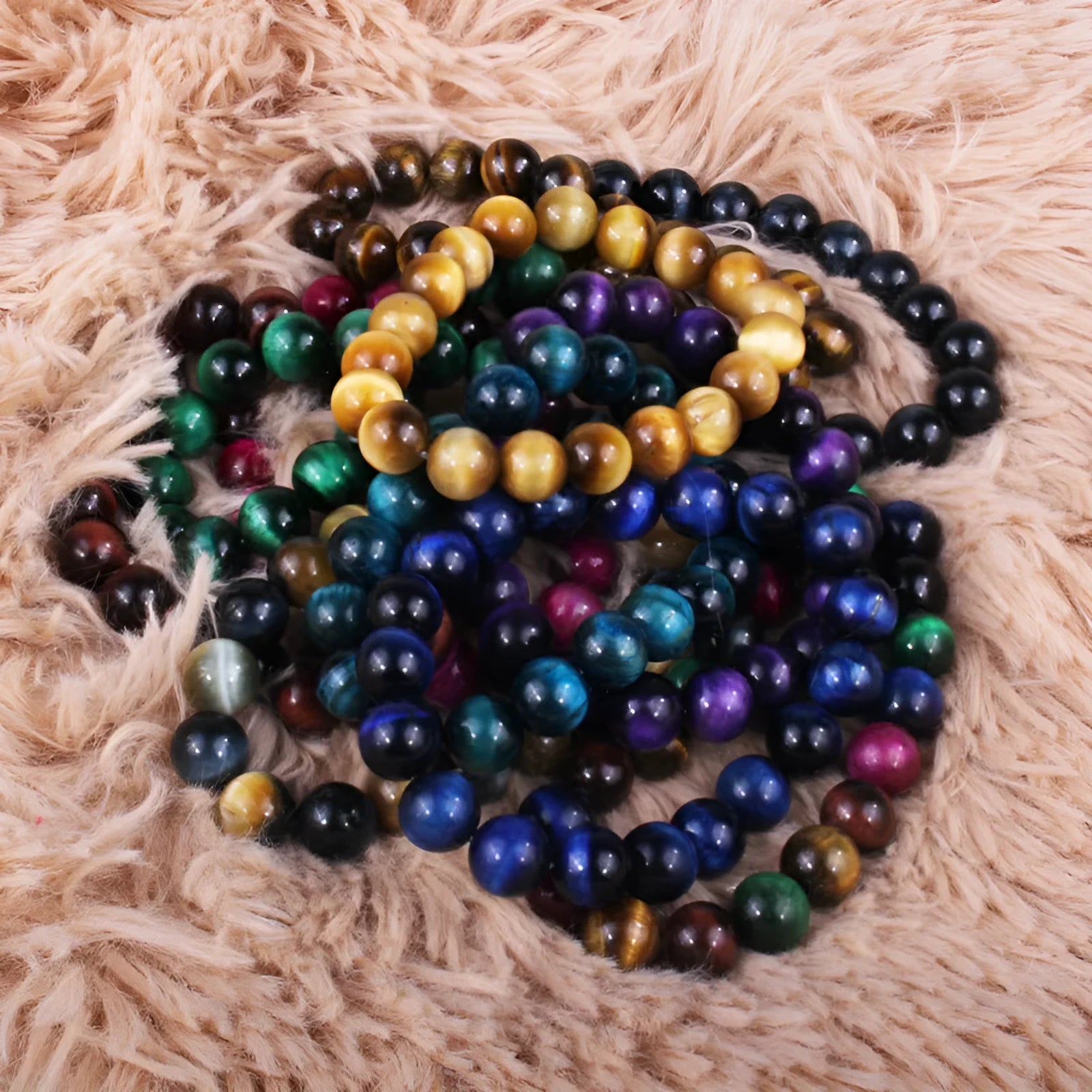 Tiger eye crystal bracelet with round geometric beads in multiple colour options