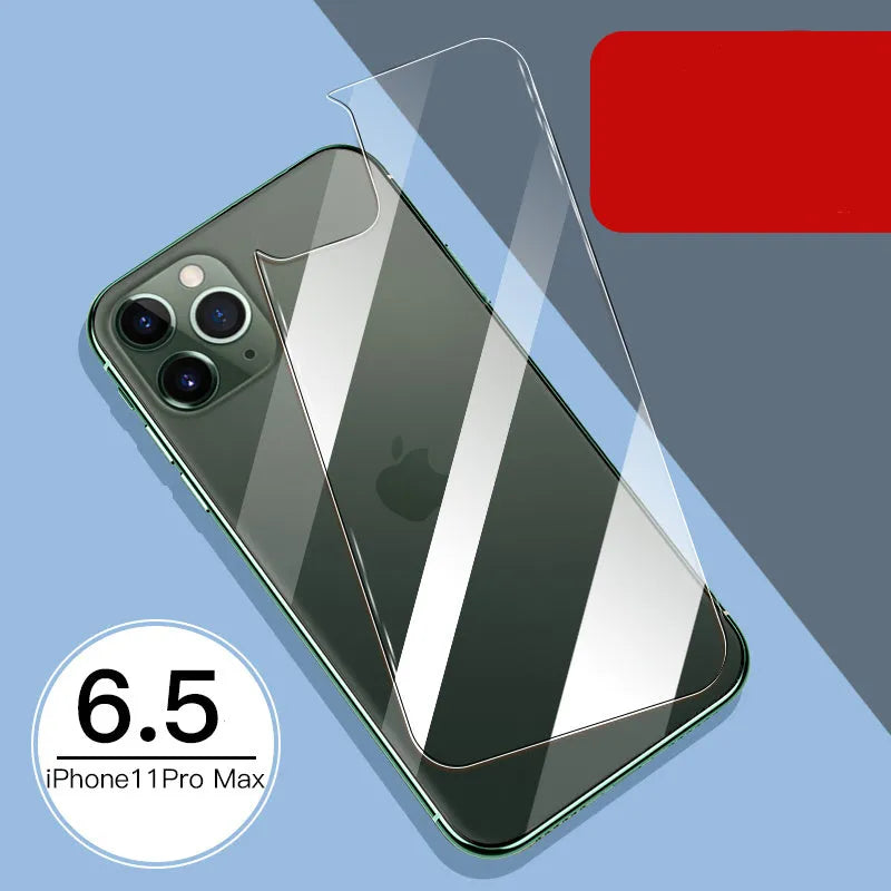 Tempered glass screen and rear protector films for Apple iPhone 11, X, and XS models.