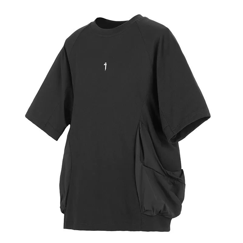 Men's loose grey cotton T-shirt with big pockets and round neck