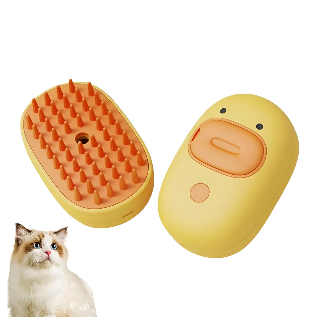 White or yellow rechargeable steam pet brush with water tank for dog and cat grooming