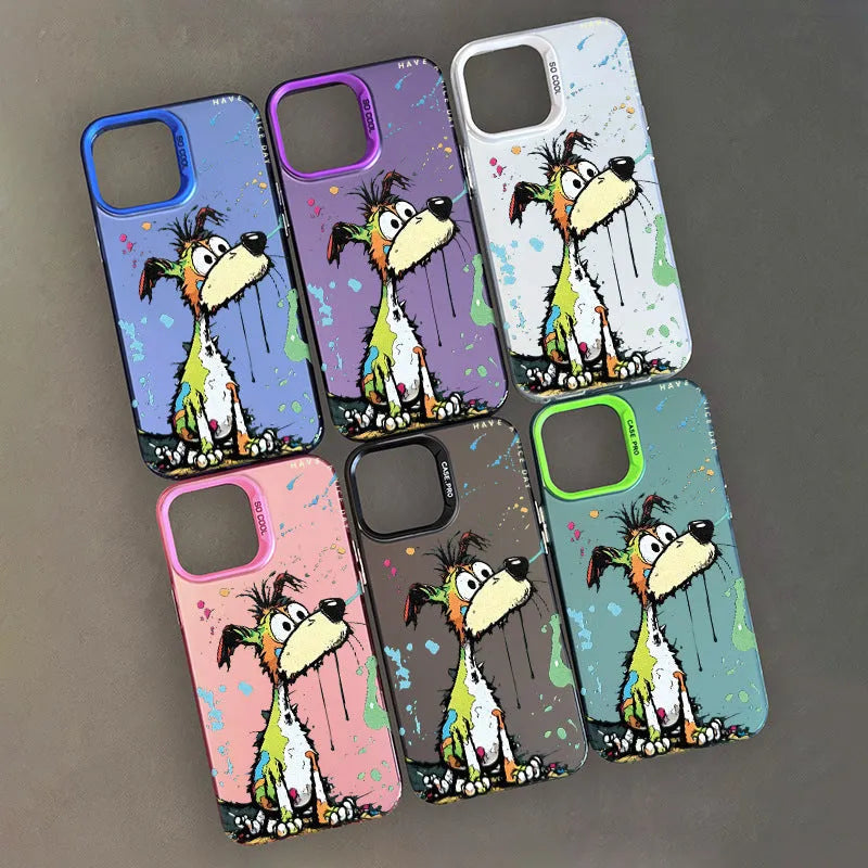 Acrylic cartoon dog pattern silver phone case with soft edge hard back for iPhone models