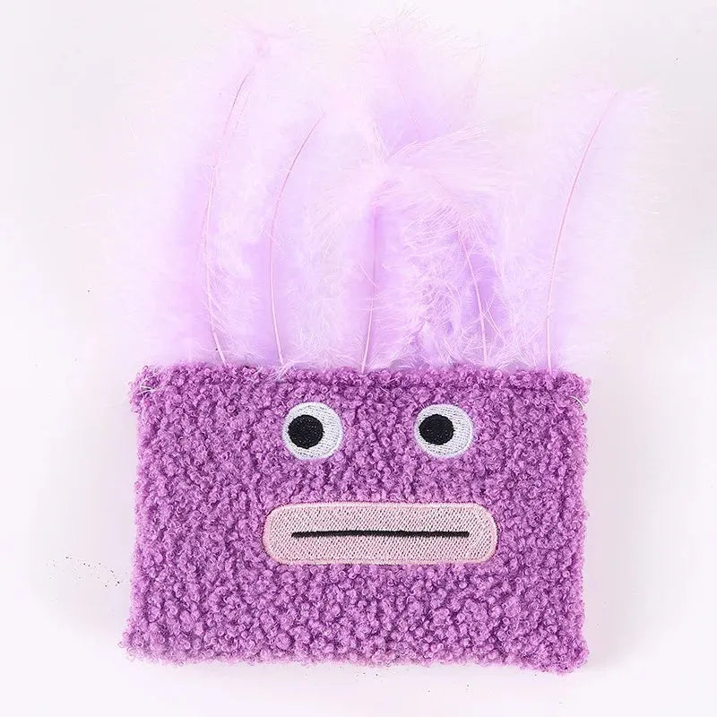 Catnip plush toy with big mouth explosion head shape in blue, green, orange, or purple colours