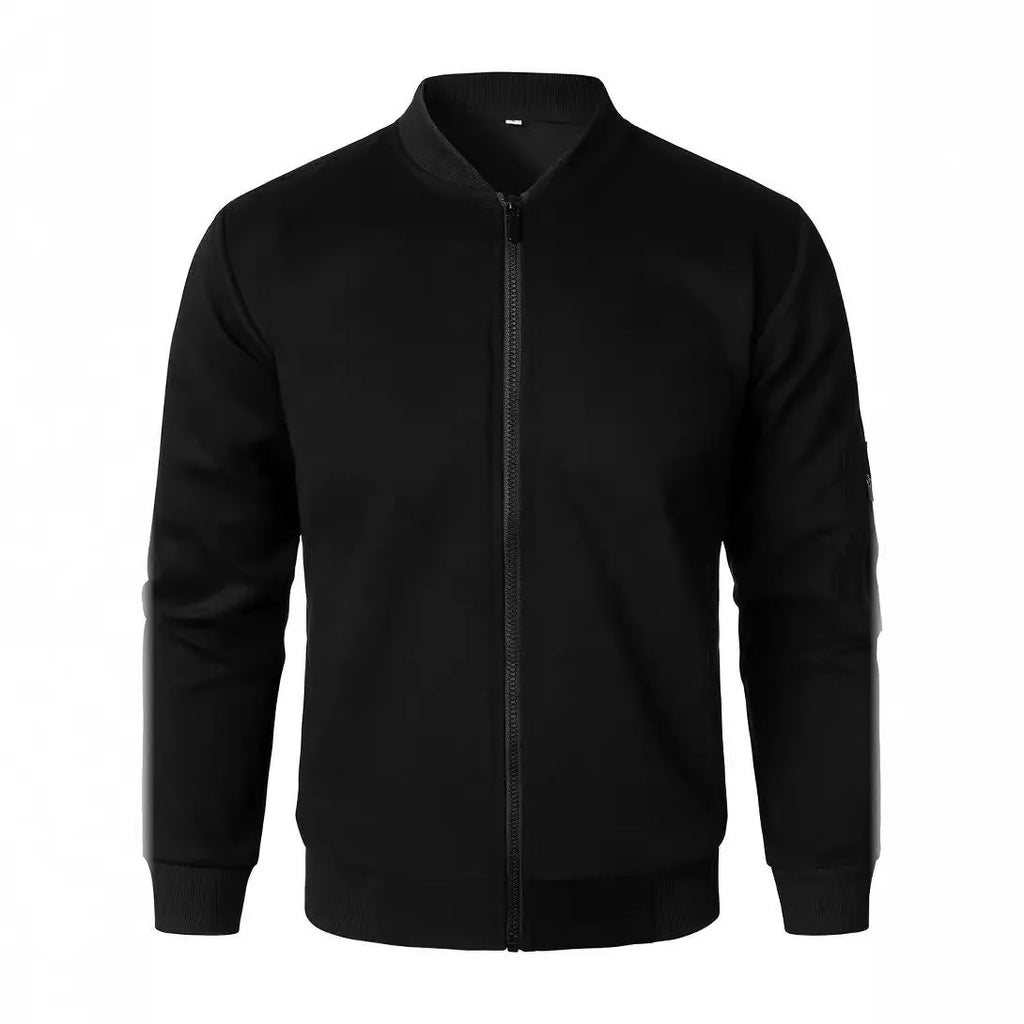 Men's loose fit knitted jacket in grey, showing long sleeves and light business style