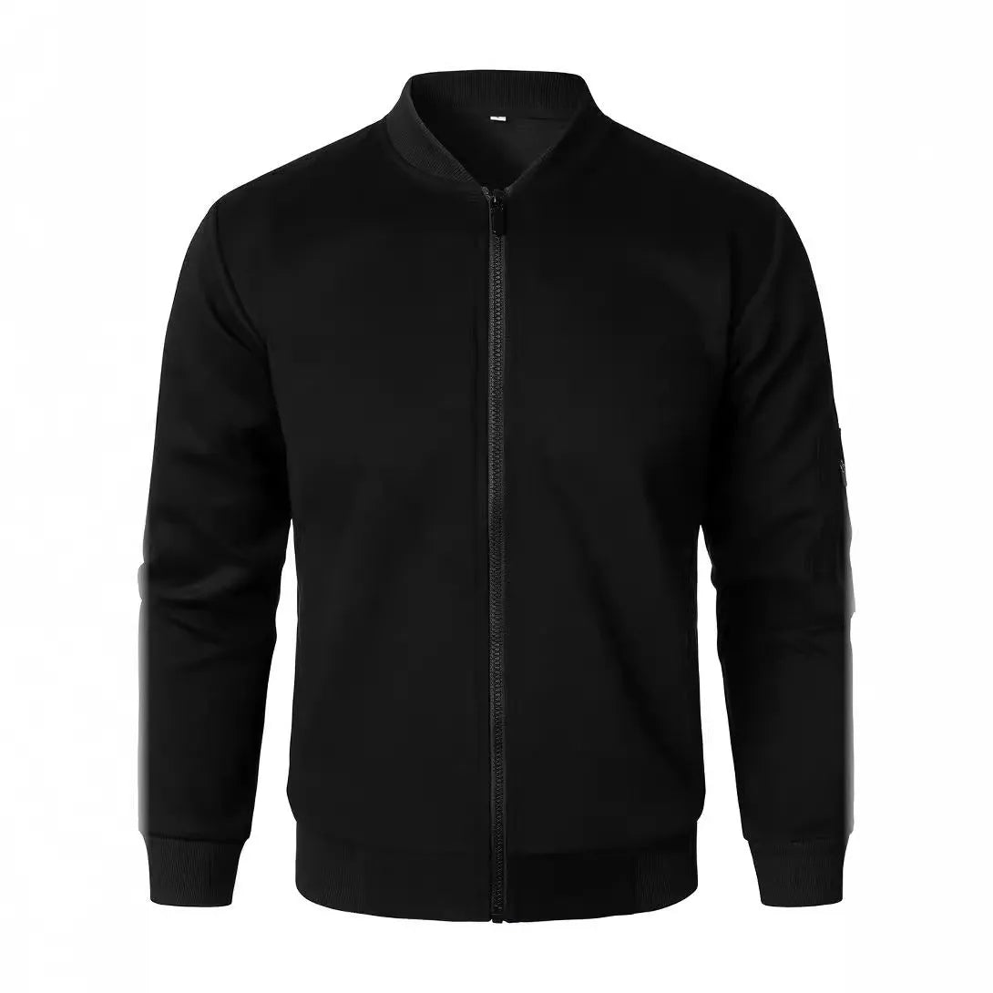 Men's loose fit knitted jacket in grey, showing long sleeves and light business style