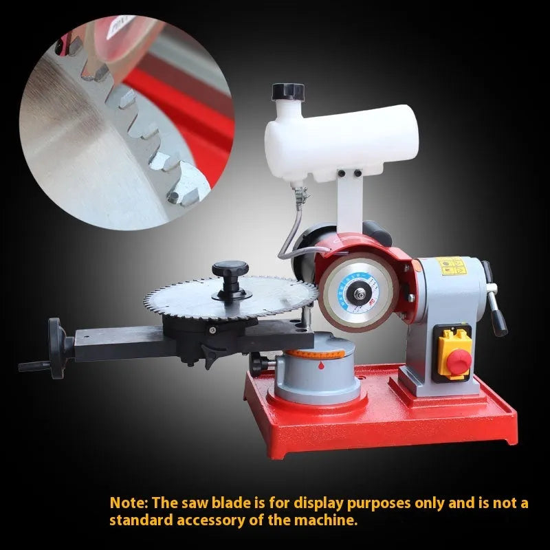 Xiao Mo Wang manual sharpedge grinding machine for alloy circular saw blades on workshop bench