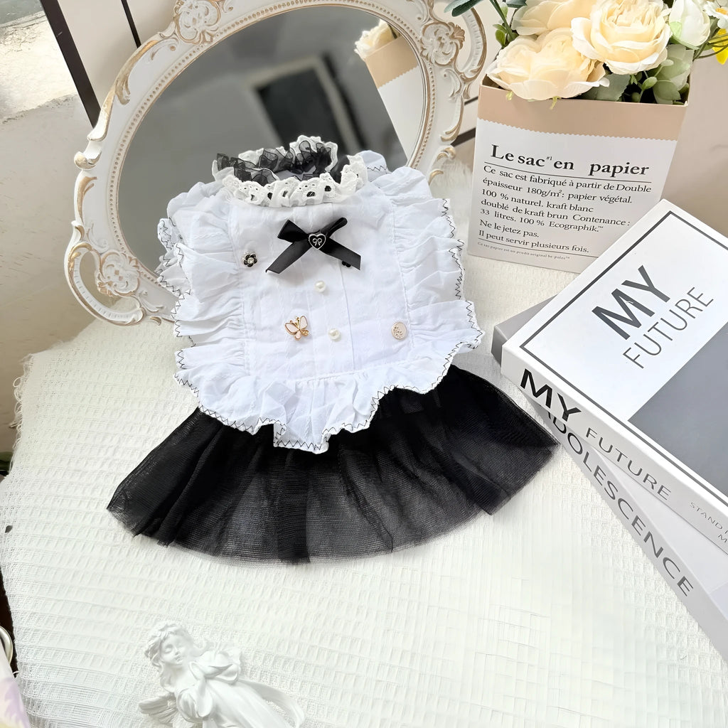 White polyester princess dress with waltz gauze skirt for small breed dogs