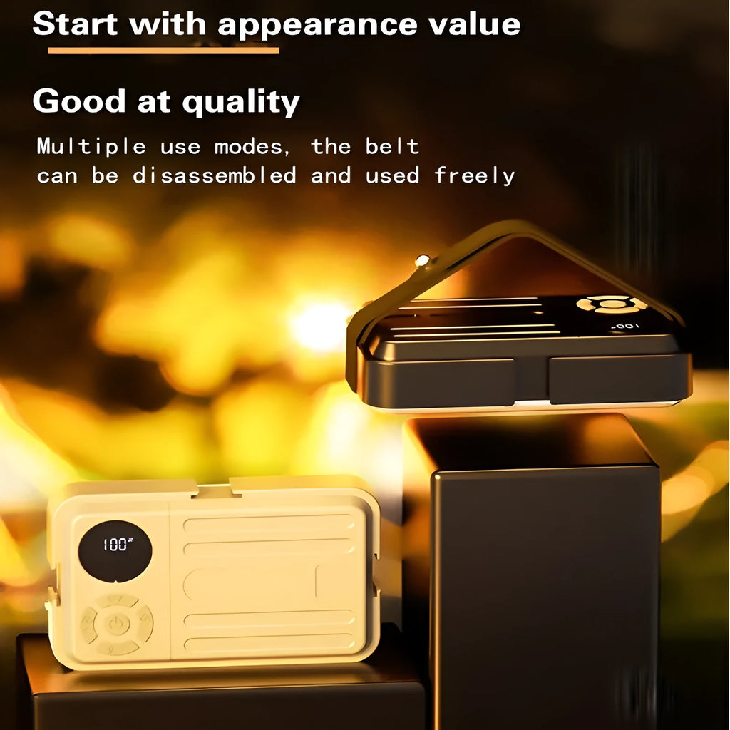 Outdoor camp light with 40 warm and 40 white LEDs, IP63 waterproof rating, 10000mAh battery, USB rechargeable