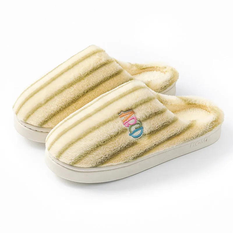 Vertical plush soft cotton slippers for men women in pink with plastic sole