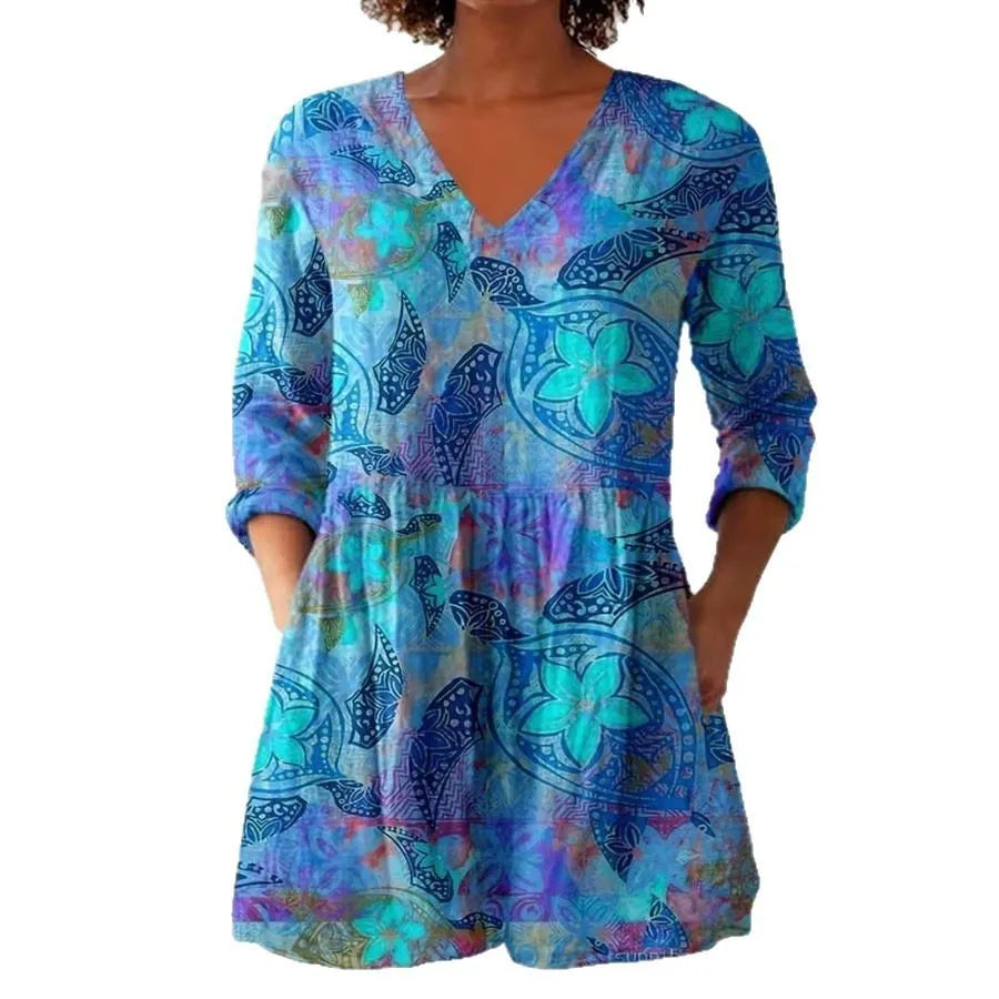 Women's retro style slim fit printed long sleeved top in a selection of colours