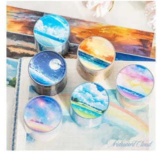 Japanese paper sky theme decorative washi tape roll showing colourful clouds design, 30mm wide