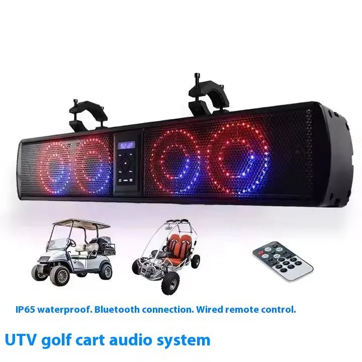 Bluetooth audio belt for golf carts with plastic housing and multiple speaker grilles