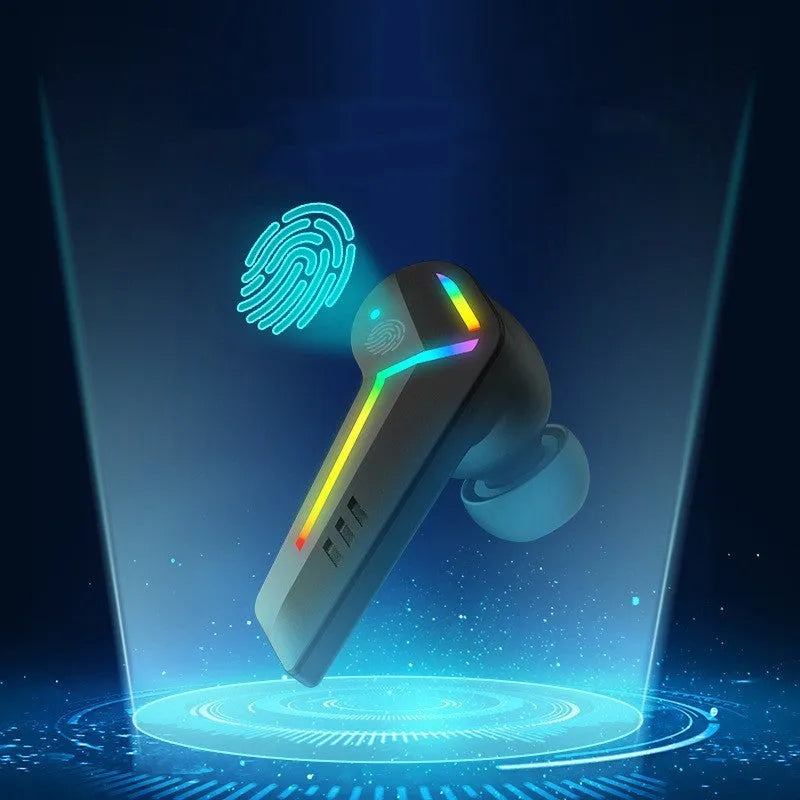 Black low latency TWS Bluetooth headset with earplug design for gaming and sports