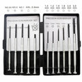 TH-6177 11 piece clock screwdriver set with cross and slotted heads on a workbench