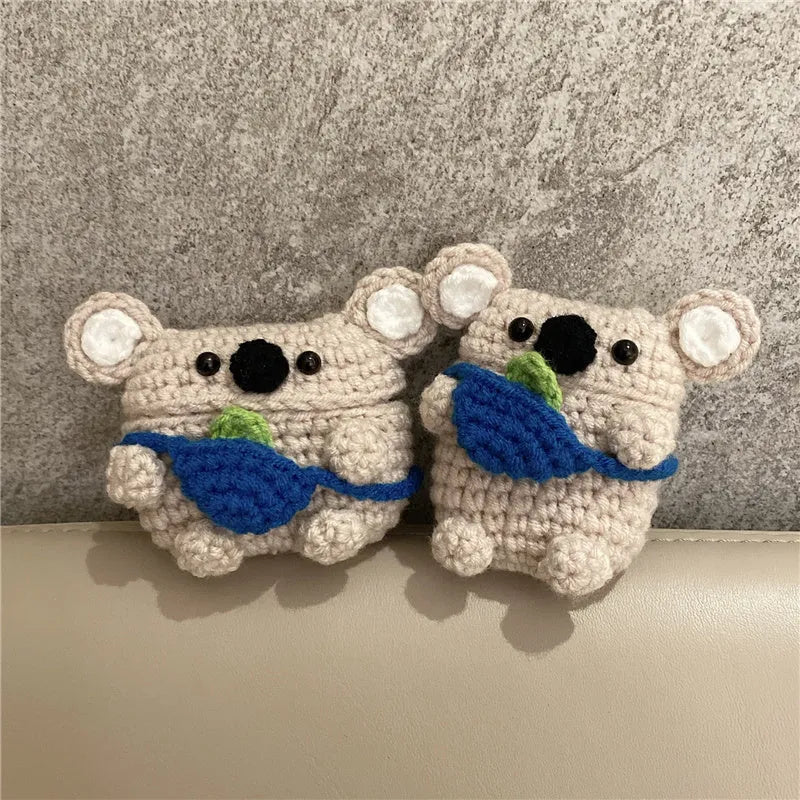 Handmade knitted koala bear backpack design protective sleeve for Apple AirPods cases
