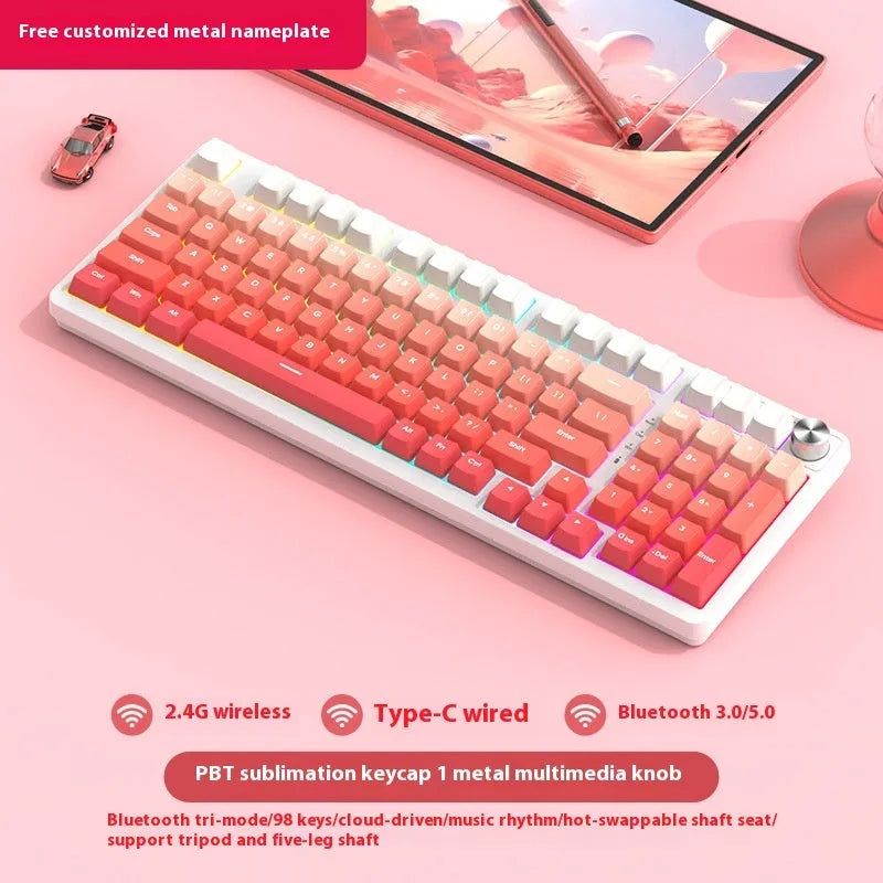 98 key wireless Bluetooth mechanical keyboard kit with metal knob and multiple colour options