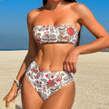 Women's printed bandeau swimsuit two-piece set with triangle top and matching shorts
