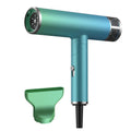 Green and purple foldable portable hair dryer with compact travel design.