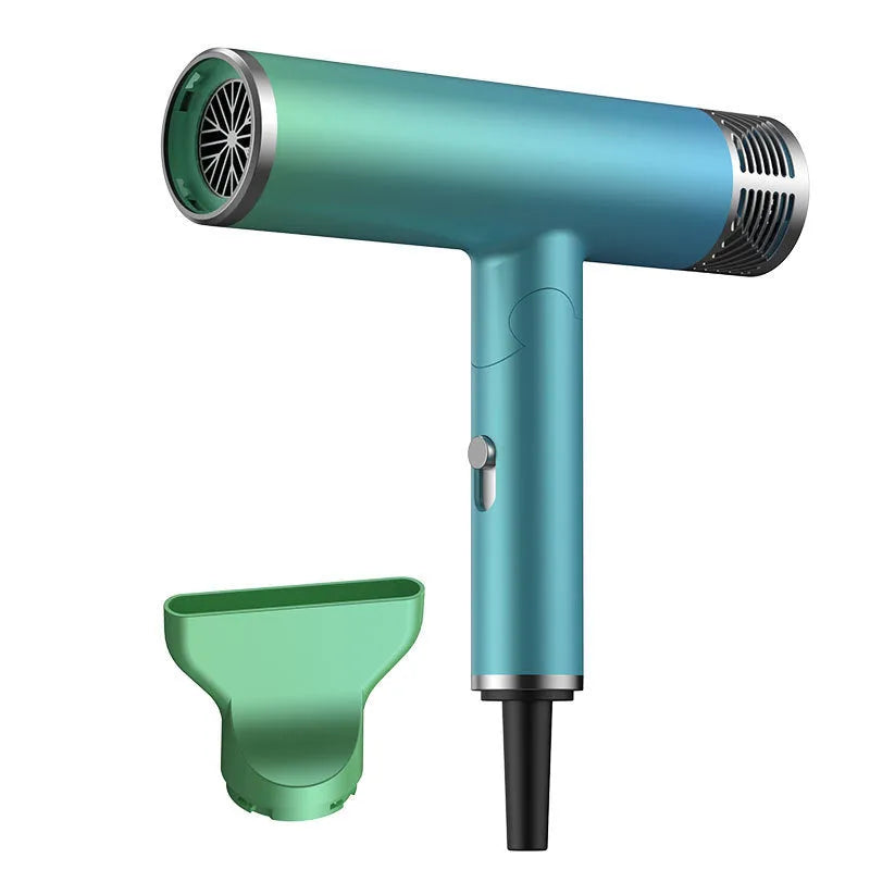 Green and purple foldable portable hair dryer with compact travel design.