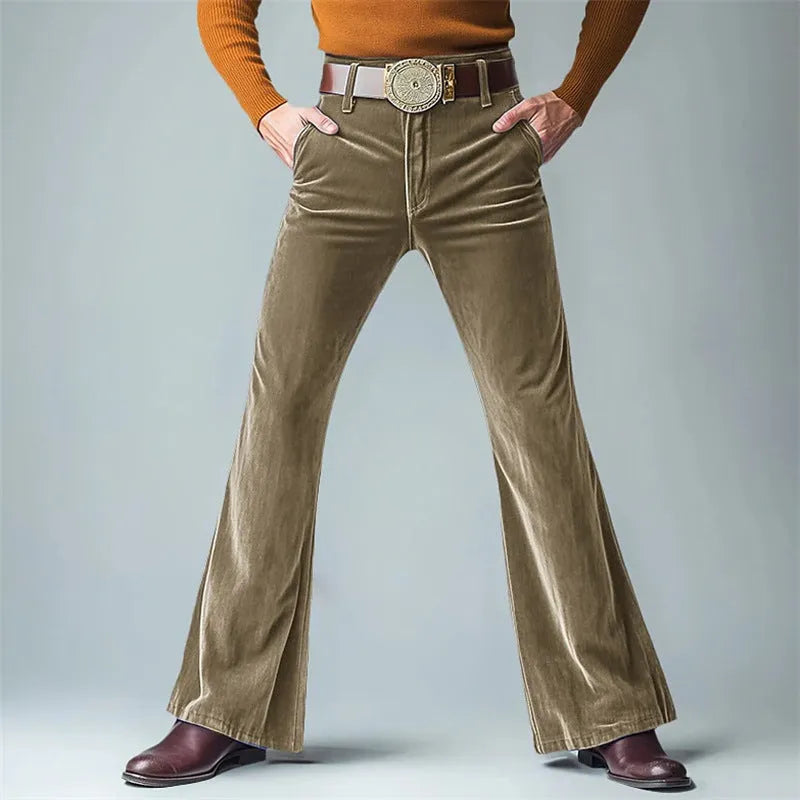 Men's velvet slim flared suit trousers in solid colour for formal banquet occasions