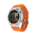 MG02 smart watch in black, khaki, or silver orange with a strap, showing its display and Bluetooth calling feature.