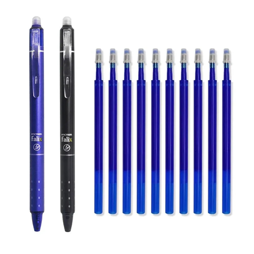 Blue and black 0.5mm erasable push gel pen for school students