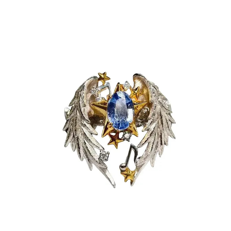 Angel wings geometric design adjustable ring with US size 8 opening band for men and women
